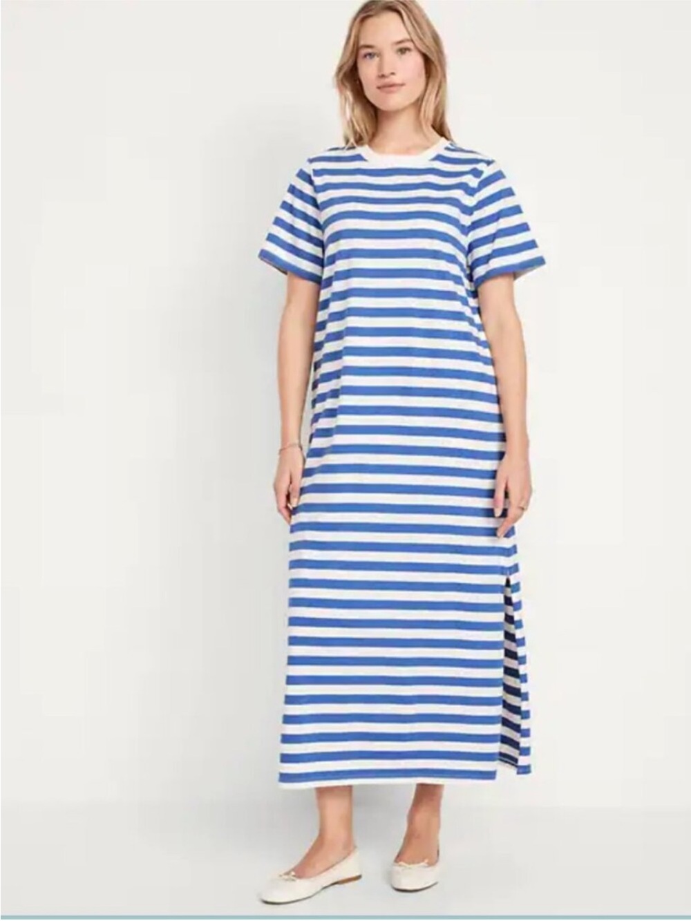 Old Navy Blue and White Striped Crewneck Maxi Dress XS